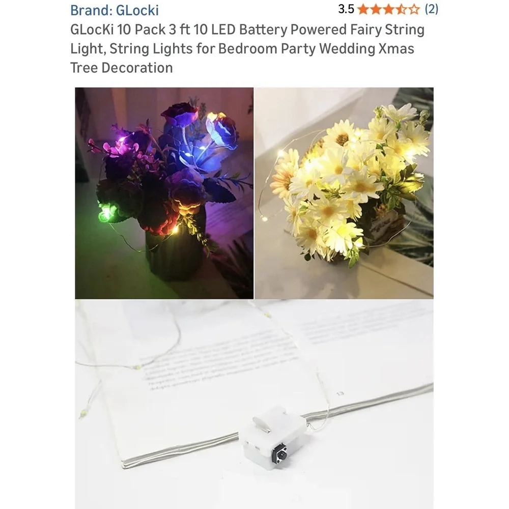 10 Pack 6.6ft 20 LEDs Battery‎ Operated Mini LED Copper Wire String Fairy Lights